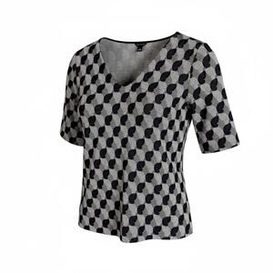 Women's Ann Taylor Navy Blue & Gray Geometric V-Neck Heavy Cotton Blouse - S